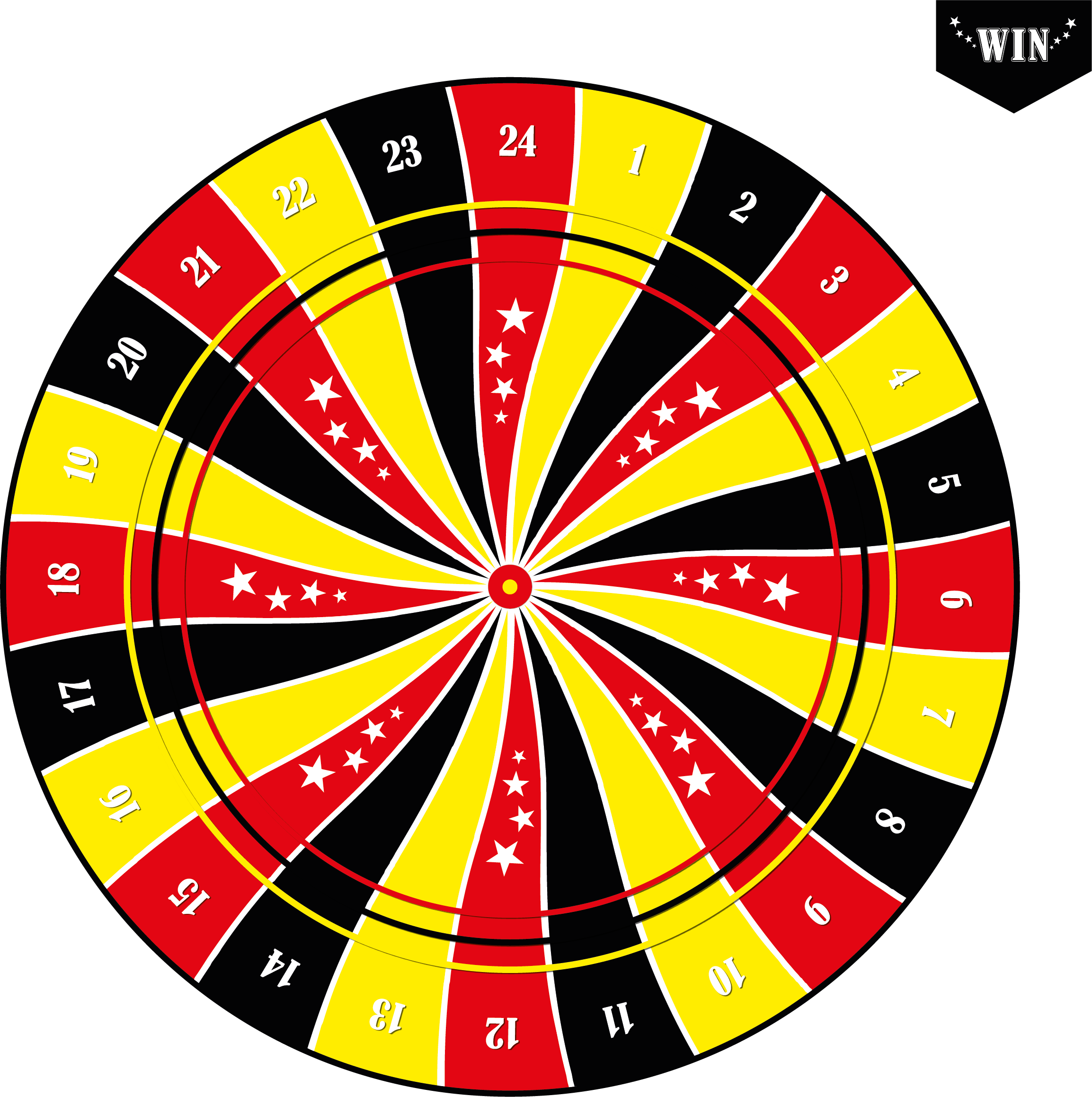 radvanfortuinshop.nl| Koop een rad van fortuin met een standaard design "Swirl rood zwart geel - 24 vakken"